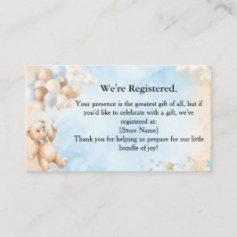 Blå Teddybjörn Baby Shower Presentregistreringskor Tilläggskort