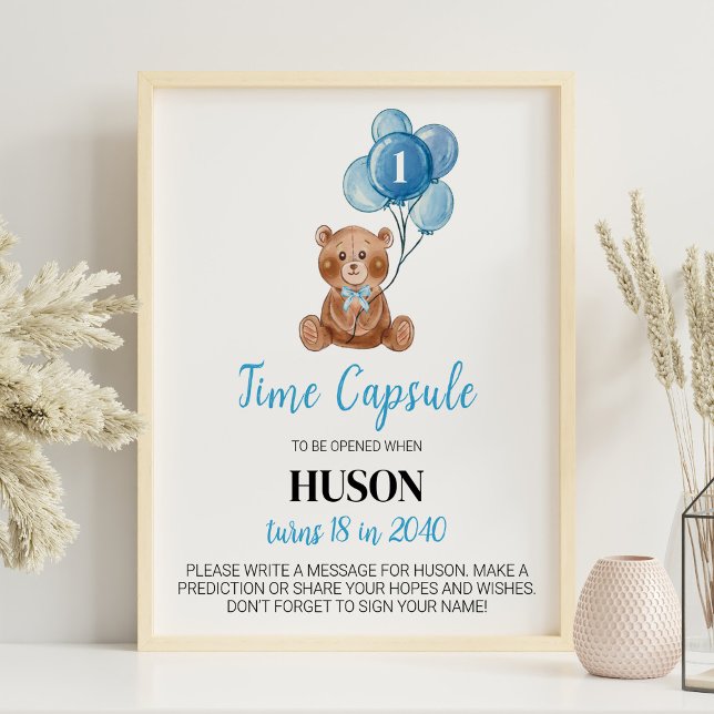 Blå Teddybjörn Ballong Födelsedag Tids kapsel skyl Poster (Skapare uppladdad)