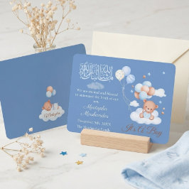 Blå Teddybjörn Ballong Mashallah Islamisk Baby Poj Meddelande