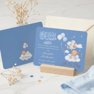 Blå Teddybjörn Ballong Mashallah Islamisk Baby Poj Meddelande