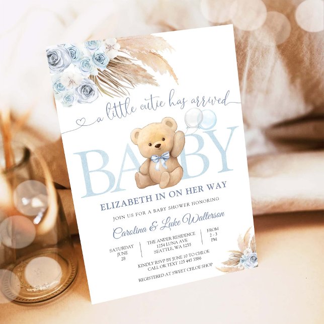 Blå Teddybjörn Bebis-babyshard-inbjudan Inbjudningar (Skapare uppladdad)