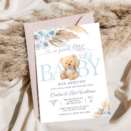 Blå Teddybjörn Bebis-babyshard-inbjudan Inbjudningar