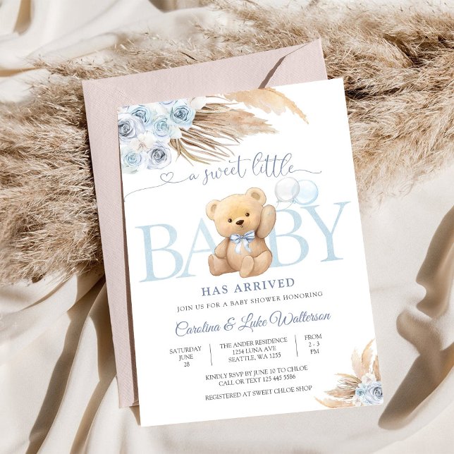 Blå Teddybjörn Bebis-babyshard-inbjudan Inbjudningar (Skapare uppladdad)