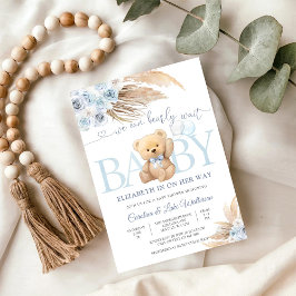 Blå Teddybjörn Bebis-babyshard-inbjudan Inbjudningar