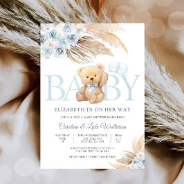 Blå Teddybjörn Bebis-babyshard-inbjudan Inbjudningar
