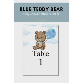 Blå Teddybjörn Bebis Shower  Bordsnummer