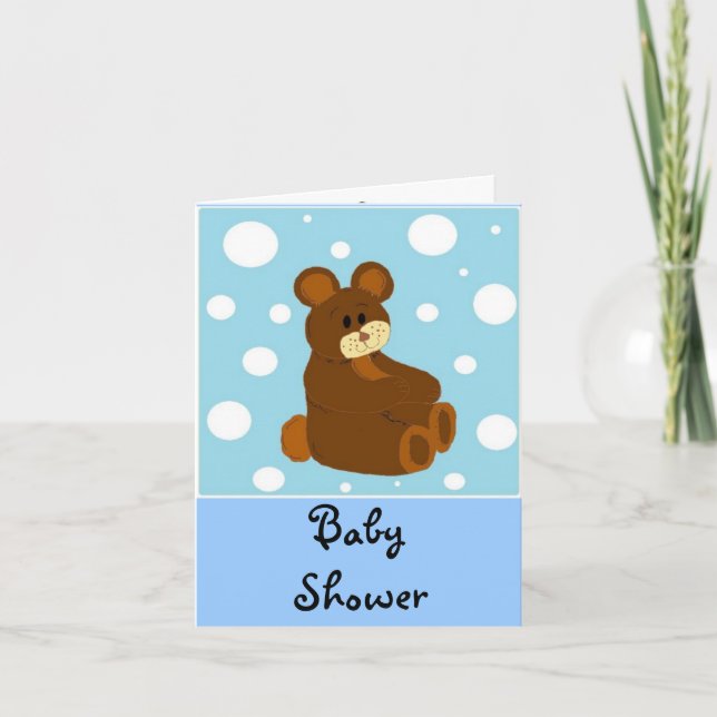 Blå Teddybjörn Bebis Shower Inbjudan (Framsida)