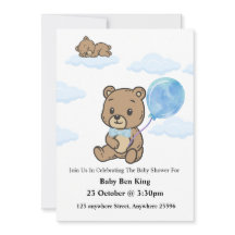 Blå Teddybjörn Bebis Shower Inbjudan