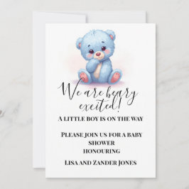 Blå Teddybjörn Bebis Shower Inbjudan | Baby Pojke