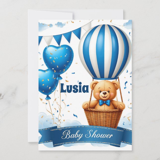 Blå Teddybjörn Bebis Shower Kort 🧸 (Framsida)