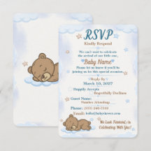 Blå Teddybjörn Bebis Shower RSVP-kort