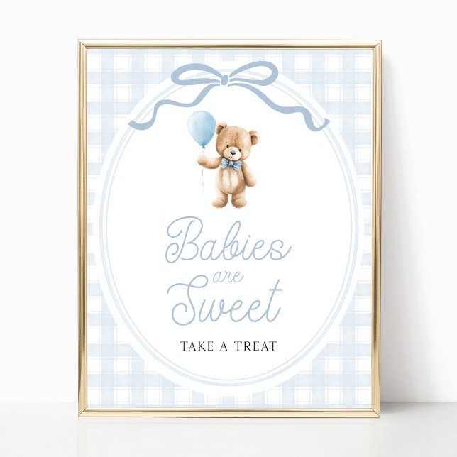 Blå teddybjörn bebisshower sötsaker bord skylt (Skapare uppladdad)