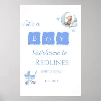 Blå Teddybjörn Det är en pojke - Baby Shower Poster