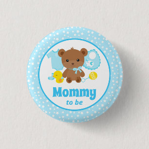 Blå Teddybjörn Kläder Baby Shower Blivande Mamma Knapp