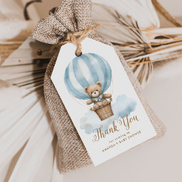 Blå teddybjörn måne baby shower gunst presentetikett