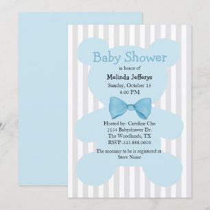 Blå teddybjörn med fluga Baby Shower Inbjudningar