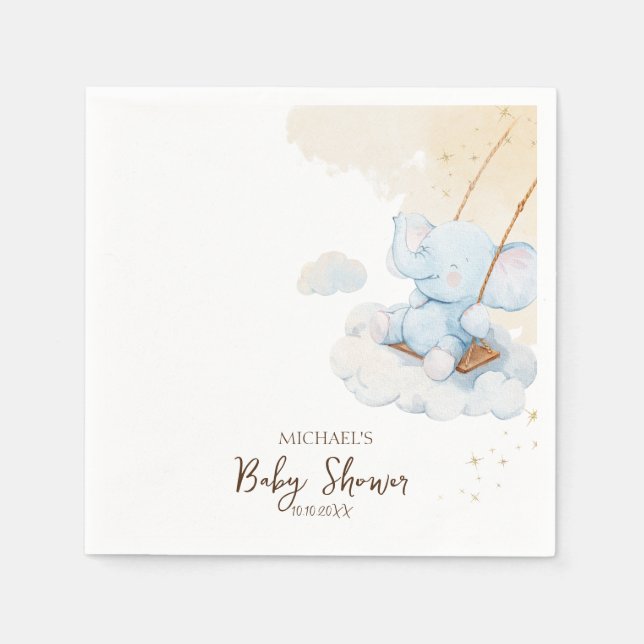 Blå Teddybjörn Moln Baby Shower Pappersservett (Framsidan)
