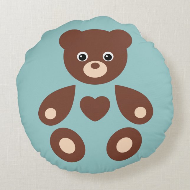 Blå Teddybjörn Monogram Barnkudde Rund Kudde (Baksidan)