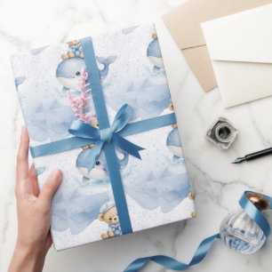 Blå Teddybjörn På Val Pojke Baby Shower Presentpapper