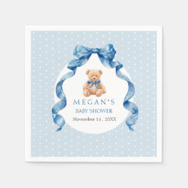 Blå Teddybjörn Pojke Babyshower Pappersservett