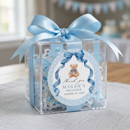 Blå Teddybjörn Pojke Babyshower Runt Klistermärke