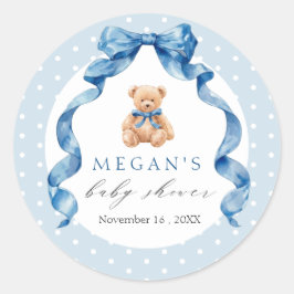 Blå Teddybjörn Pojke Babyshower Runt Klistermärke