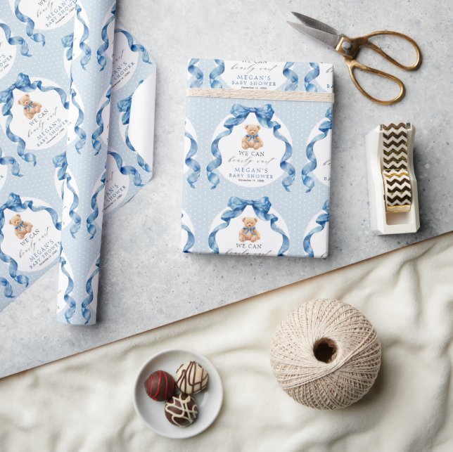 Blå Teddybjörn Pojke Babyshower Välkomstskylt Presentpapper (Hantverk)