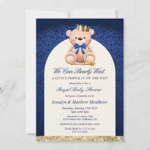 Blå Teddybjörn Prins Baby Shower Inbjudningar
