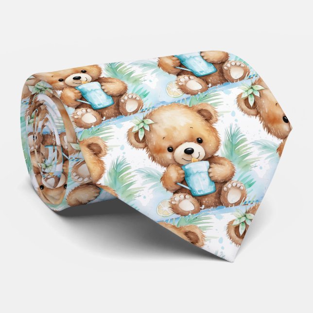 Blå Teddybjörn  Slips (Rullad)
