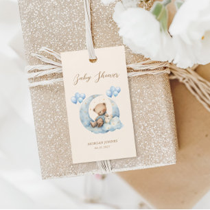 Blå Teddybjörn Stjärnor Baby Shower Presentetikett