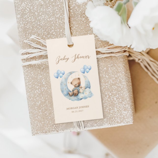 Blå Teddybjörn Stjärnor Baby Shower Presentetikett (Skapare uppladdad)