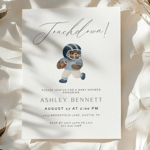 Blå teddybjörn Touchdown Fotboll Baby Shower Inbjudningar