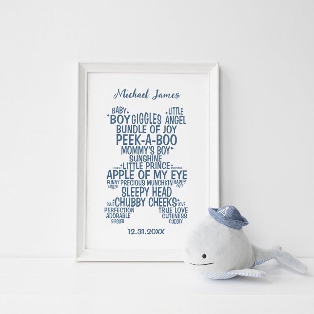 Blå Teddybjörn Typografi Affisch  (Matta) (Skapare uppladdad)