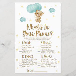 Blå Teddybjörn Vad Finns I Telefonen Baby Shower L