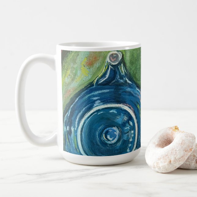 Blå tekanna och chai-konstverk kaffemugg (Med munk)