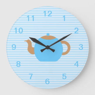 Blå Tekannan bild på blå Rand. Stor Klocka