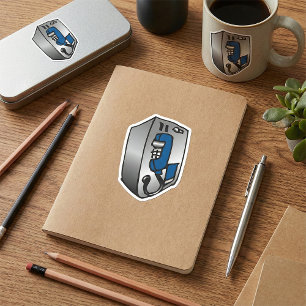 Blå telefonnummer för betaltelefon fyrkantigt klistermärke