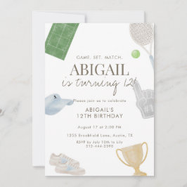 Blå Tennis 12-års Födelsedagsfest för Flickor Athl Inbjudningar