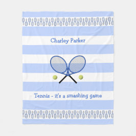 Blå tennis-personlig strimlad fleecefilt