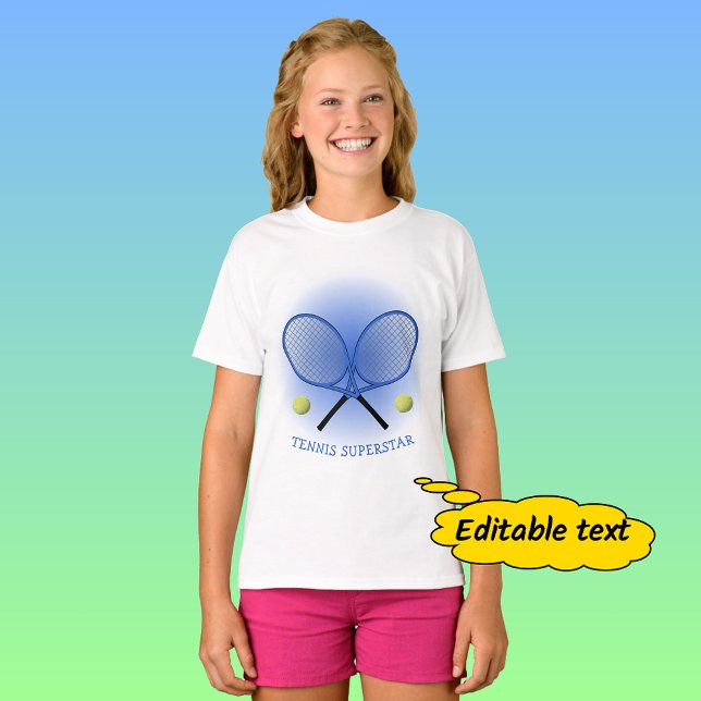 Blå tennis star add namn eller text t shirt (Skapare uppladdad)