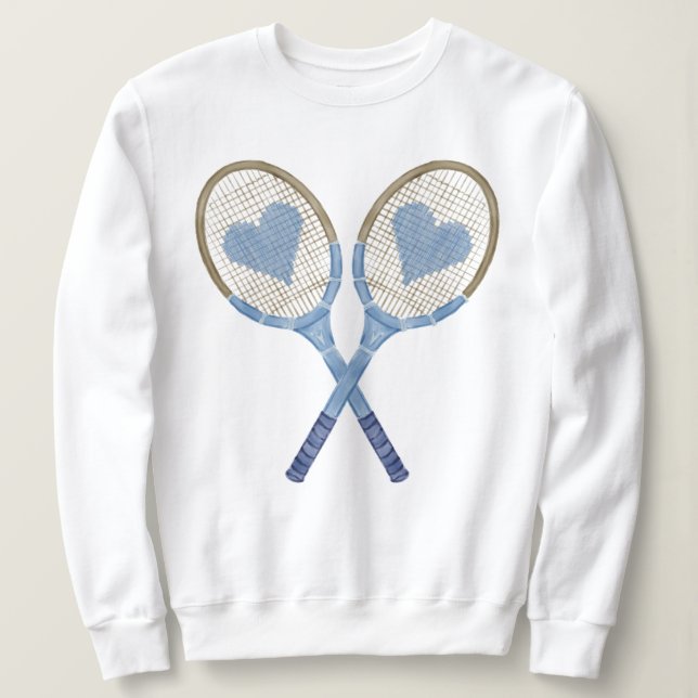 Blå tennisracketar med hearts sötskjorta t shirt (Design framsida)