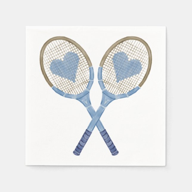 Blå tennisracketar med Pappra hearter Pappersservett (Framsidan)