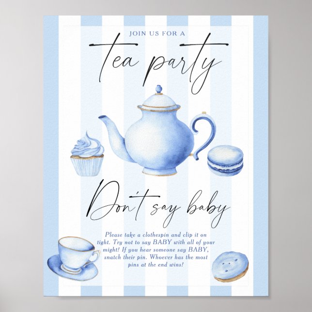 blå teparty baby shower Säg inte baby Poster (Framsidan)