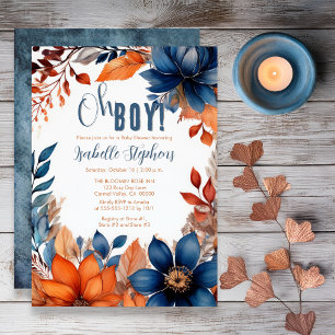 Blå Terracotta Oh Boy Fall Blommigt Baby Shower Inbjudningar