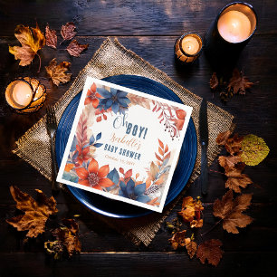 Blå   Terracotta Oh Boy Fall Blommigt Baby Shower Pappersservett
