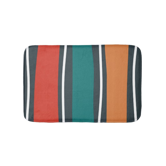 Blå terracotta röd vit retro vågar badrumsmatta (Framsidan)