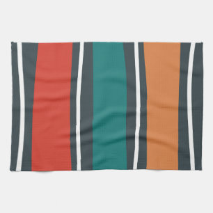 Blå terracotta röd vit retro vågar kökshandduk
