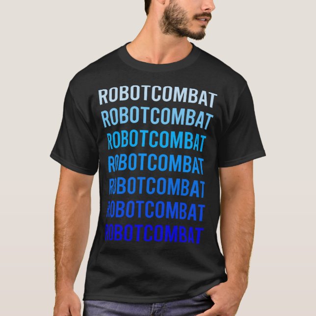 Blå text Robotstrid Robotar T Shirt (Framsida)