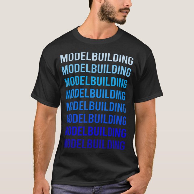 Blå textmodellbyggnad t shirt (Framsida)