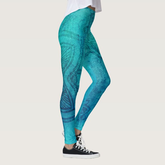 Blå texturerad Lotus Leggings (Höger)